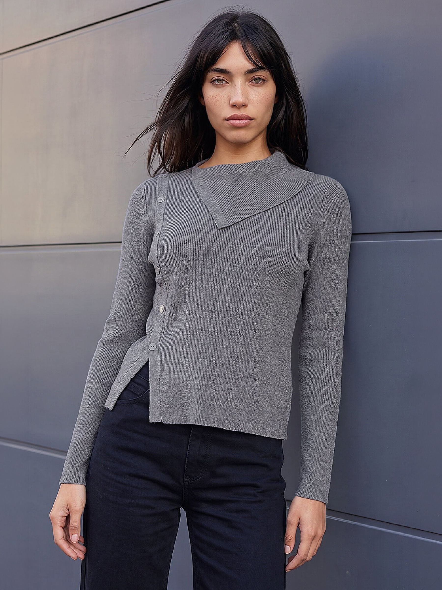 Roman Women's Petite Button Jumper in Grey | Size: 18 - Image 2