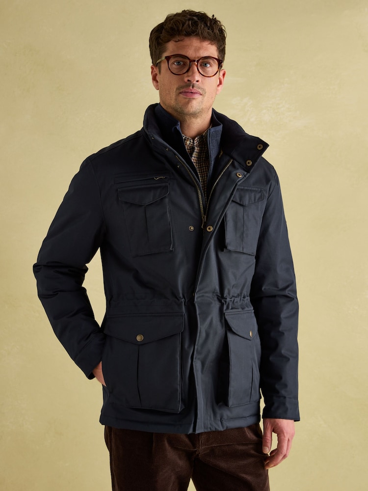 Joules Beckett Navy Waterproof Field Coat With Packable Hood - Image 1 of 9