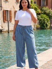 Roman Blue Curve Tie Waist Pocket Trousers - Image 1 of 4