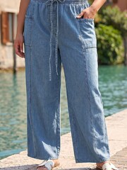 Roman Blue Curve Tie Waist Pocket Trousers - Image 3 of 4