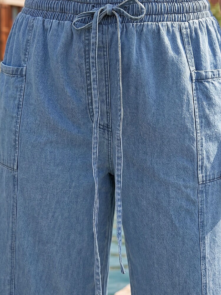 Roman Blue Curve Tie Waist Pocket Trousers - Image 4 of 4 Roman Blue Curve Tie Waist Pocket Trousers - Image 4 of 4