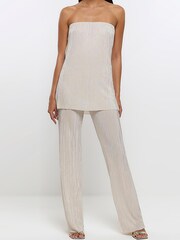 River Island Cream Cowl Back Plisse Bandeau Top - Image 3 of 6