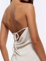 River Island Cream Cowl Back Plisse Bandeau Top - Image 4 of 6