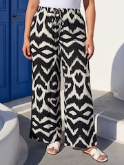Roman Black Curve Abstract Print Wide Leg Trousers - Image 1 of 4