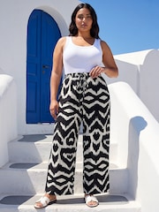 Roman Black Curve Abstract Print Wide Leg Trousers - Image 2 of 4