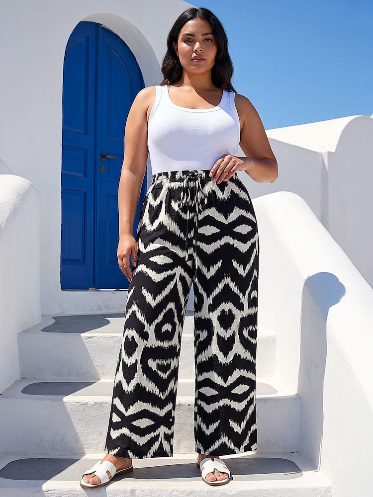 Roman Black Curve Abstract Print Wide Leg Trousers - Image 2 of 4 Roman Black Curve Abstract Print Wide Leg Trousers - Image 2 of 4