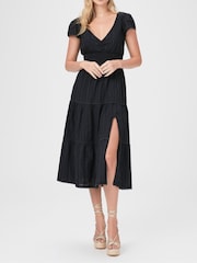 Paige Soledad Tiered Cap Sleeve Midi Dress with Side Slit - Image 1 of 5