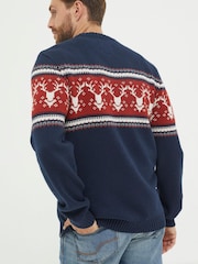 FatFace Blue Reindeer Crew Neck Jumper - Image 3 of 6
