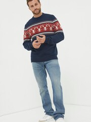 FatFace Blue Reindeer Crew Neck Jumper - Image 4 of 6
