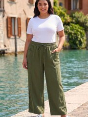 Roman Green Curve Tie Waist Pocket Trousers - Image 3 of 4