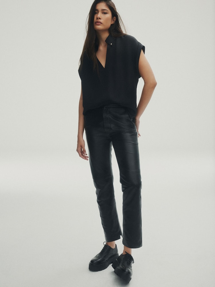 Black Premium Short Sleeve V-Neck Blouse - Image 2 of 7