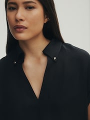 Black Premium Short Sleeve V-Neck Blouse - Image 5 of 7