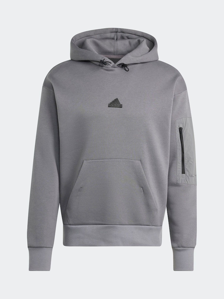 adidas Grey City Escape Fleece Hoodie - Image 6 of 6