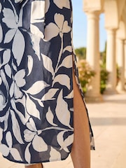 Roman Blue Floral Print Side Tie Crepe Dress - Image 4 of 4