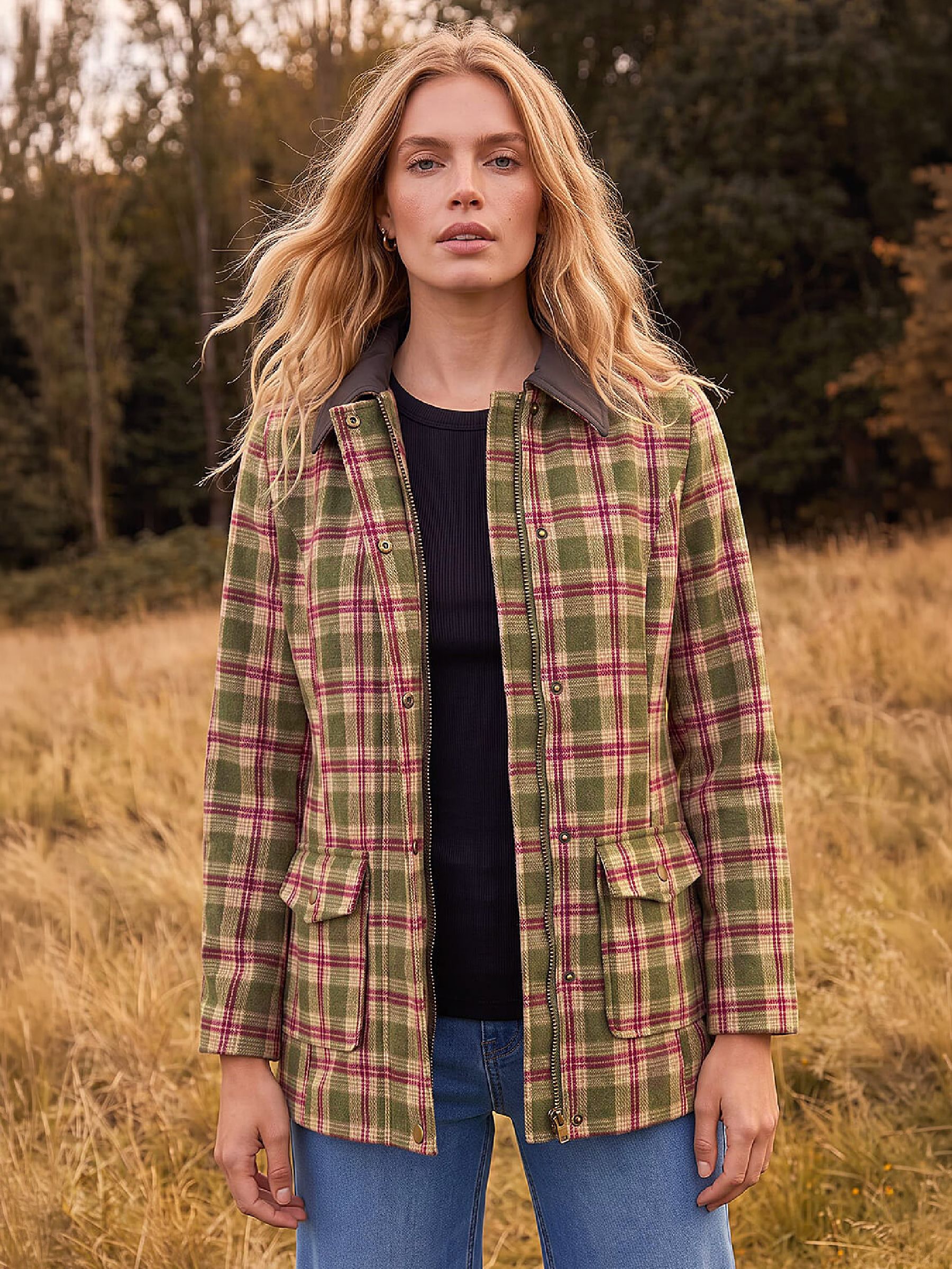 Roman Petite Women's Green Check Contrast Coat Size 18 - Image 2