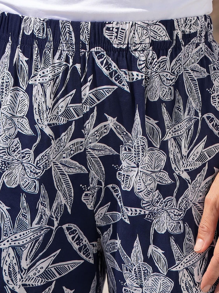 Roman Blue Floral Print Trousers - Image 4 of 4 Roman Blue Floral Print Trousers - Image 4 of 4
