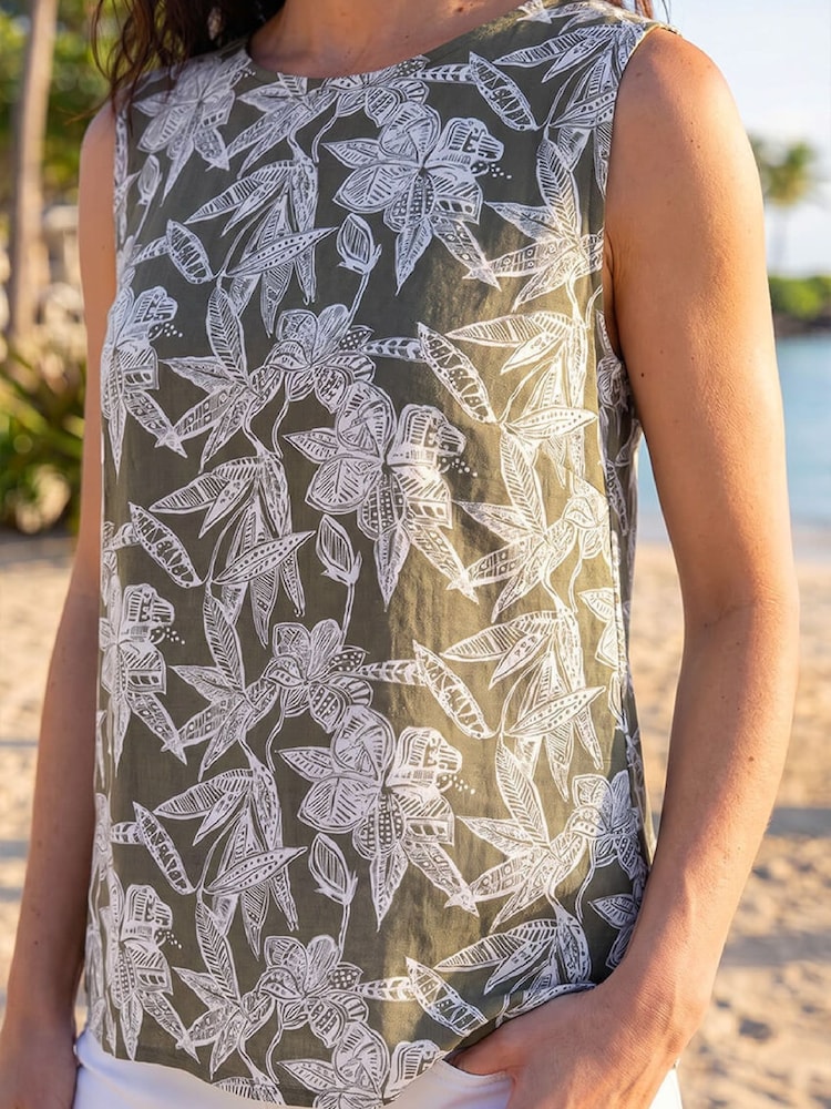 Roman Green Floral Sleeveless Shell Top - Image 3 of 3 Roman Green Floral Sleeveless Shell Top - Image 3 of 3