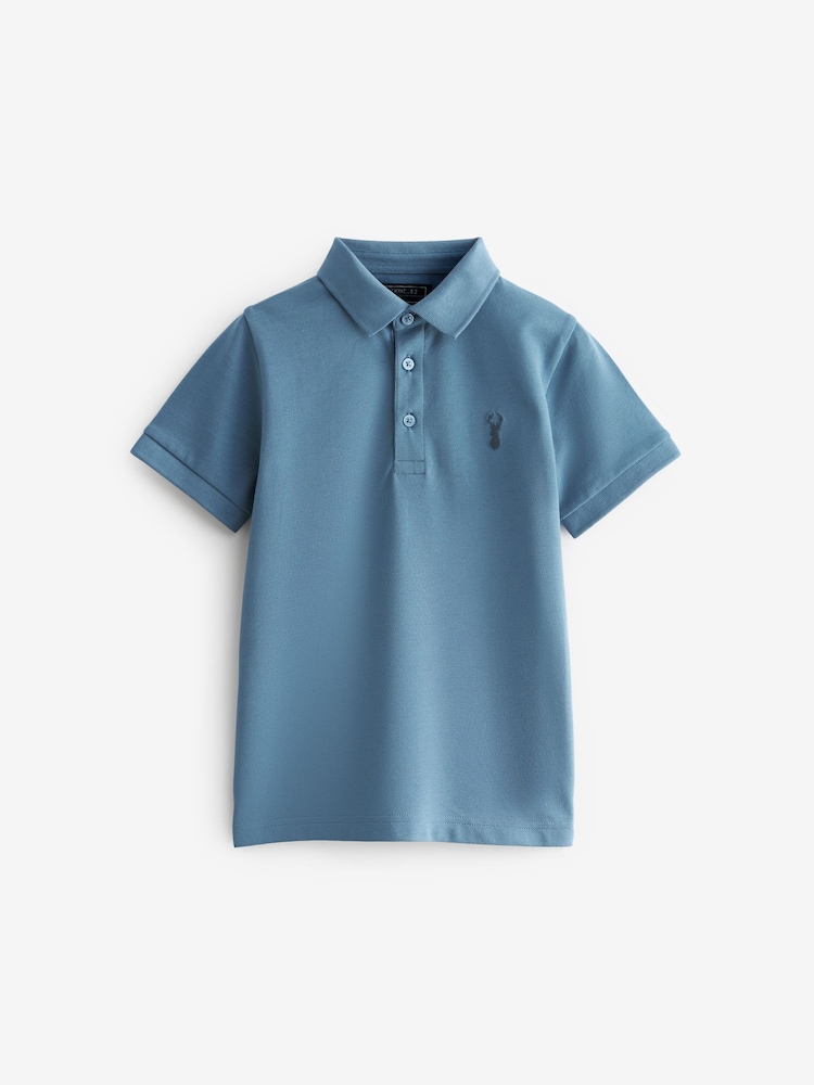 Blue Mid Short Sleeve Polo Shirt (3-16yrs) - Image 1 of 3