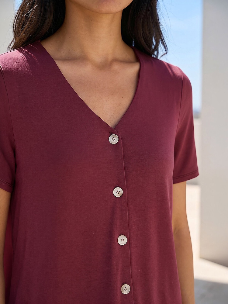 Roman Purple Petite V-Neck Buttoned Top - Image 4 of 4 Roman Purple Petite V-Neck Buttoned Top - Image 4 of 4