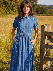 Roman Blue Embroidered Zip Detail Dress - Image 1 of 4