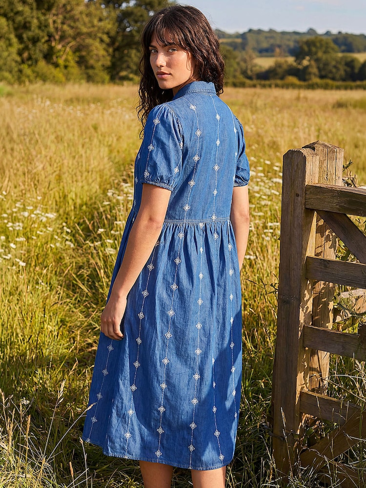 Roman Blue Embroidered Zip Detail Dress - Image 2 of 4