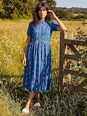 Roman Blue Embroidered Zip Detail Dress - Image 3 of 4