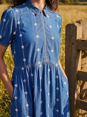 Roman Blue Embroidered Zip Detail Dress - Image 4 of 4