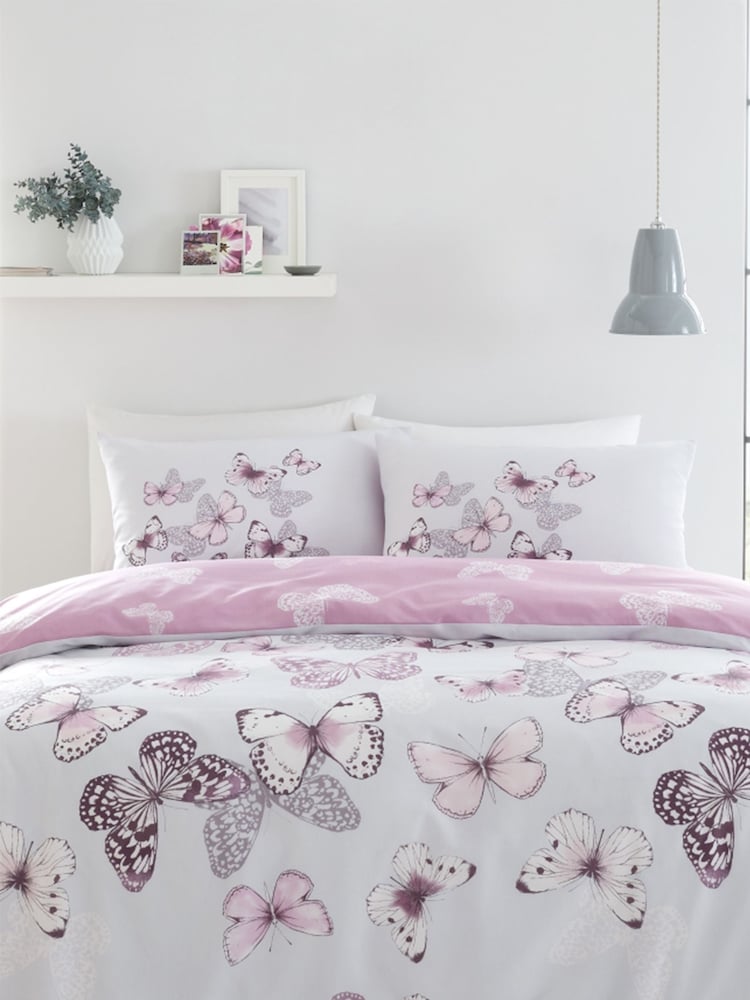 Catherine Lansfield Purple Scatter Butterfly Duvet Cover and Pillowcase Set - Image 1 of 4
