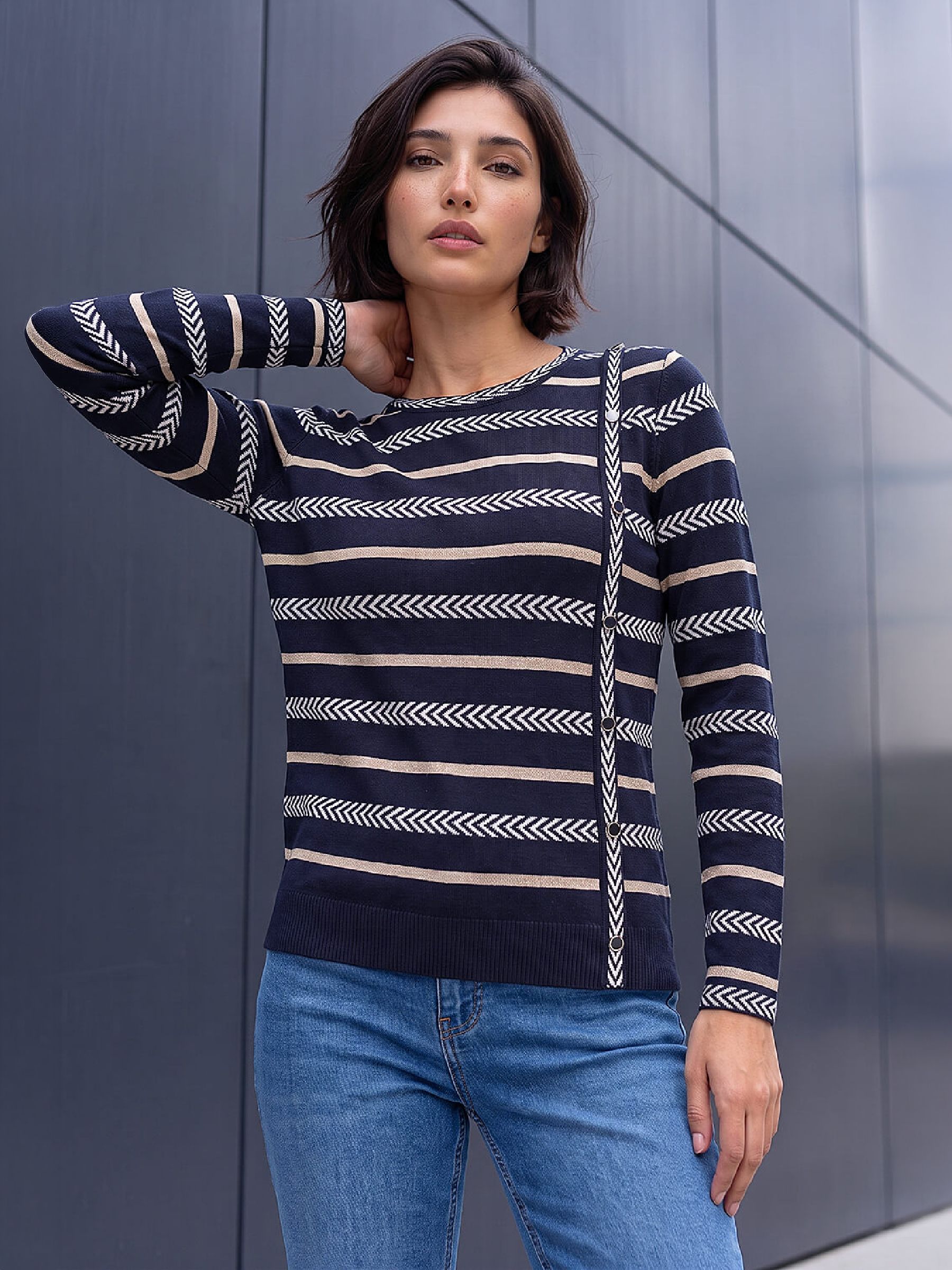 Roman Petite Women's Navy Stripe Knit Jumper Size 18 - Image 6