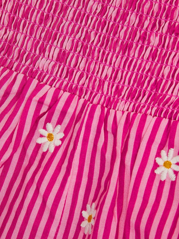 Angels By Accessorize Pink Girls Stripe Daisy Embroidered Playsuit - Image 3 of 3