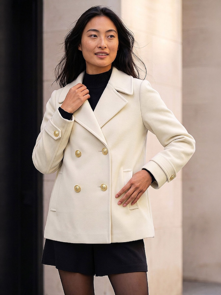 Roman Natural Petite Collar Double-Breasted Coat - Image 1 of 4 Roman Natural Petite Collar Double-Breasted Coat - Image 1 of 4