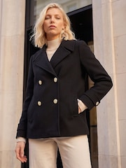 Roman Black Petite Collar Double-Breasted Coat - Image 1 of 4