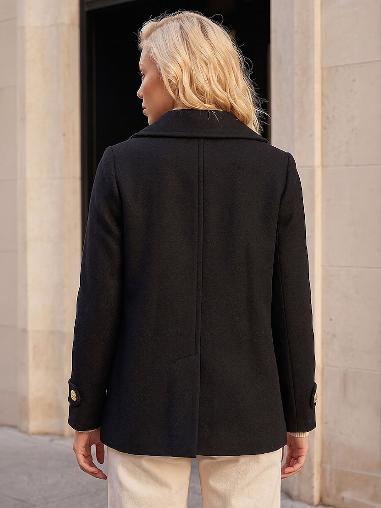 Roman Black Petite Collar Double-Breasted Coat - Image 2 of 4 Roman Black Petite Collar Double-Breasted Coat - Image 2 of 4