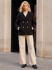 Roman Black Petite Collar Double-Breasted Coat - Image 3 of 4