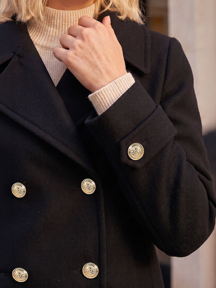 Roman Black Petite Collar Double-Breasted Coat - Image 4 of 4 Roman Black Petite Collar Double-Breasted Coat - Image 4 of 4