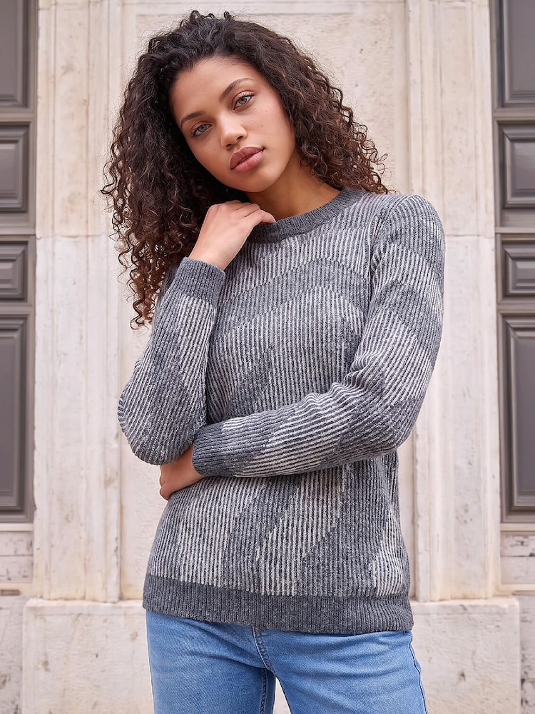 Roman Grey Petite Abstract Jumper - Image 1 of 4 Roman Grey Petite Abstract Jumper - Image 1 of 4