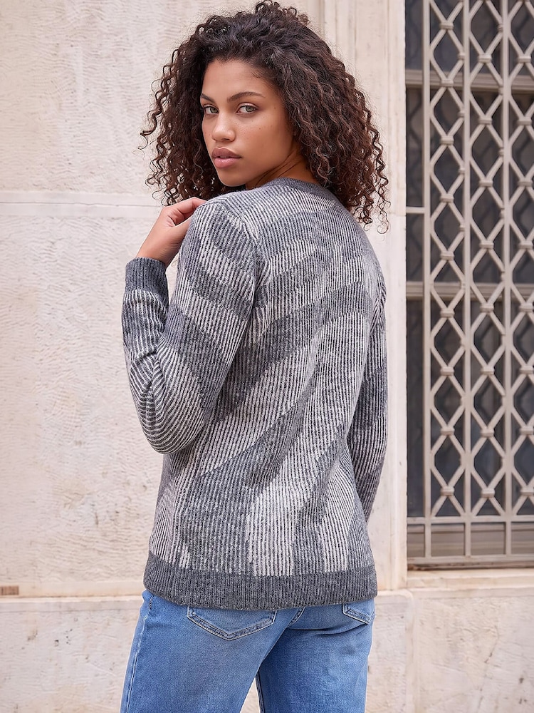 Roman Grey Petite Abstract Jumper - Image 2 of 4 Roman Grey Petite Abstract Jumper - Image 2 of 4