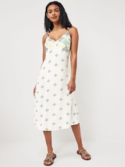Kremno bela/zelena - vzorec; Midi Strappy Summer Slip obleka - Slika 1 iz 5