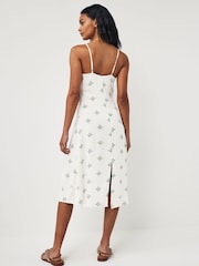 Kremno bela/zelena - vzorec; Midi Strappy Summer Slip obleka - Slika 2 iz 5