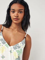 Kremno bela/zelena - vzorec; Midi Strappy Summer Slip obleka - Slika 3 iz 5