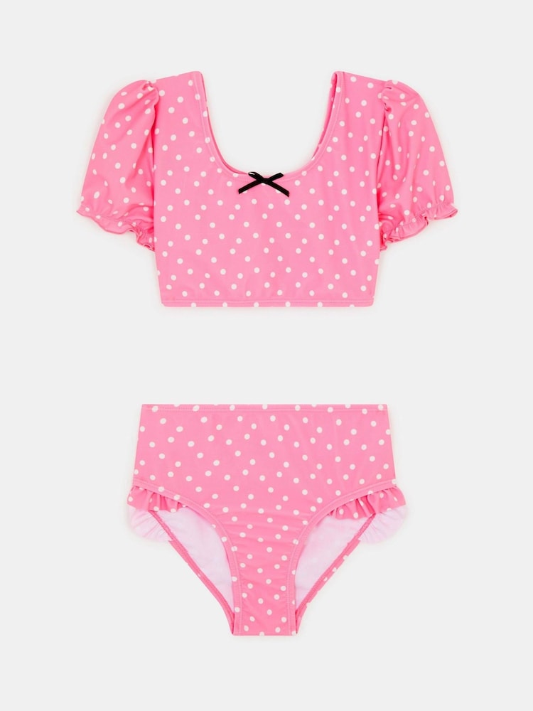 Angels By Accessorize Pink Puff Sleeve Polka Dot Swim Set - Image 1 of 2 Angels By Accessorize Pink Puff Sleeve Polka Dot Swim Set - Image 1 of 2