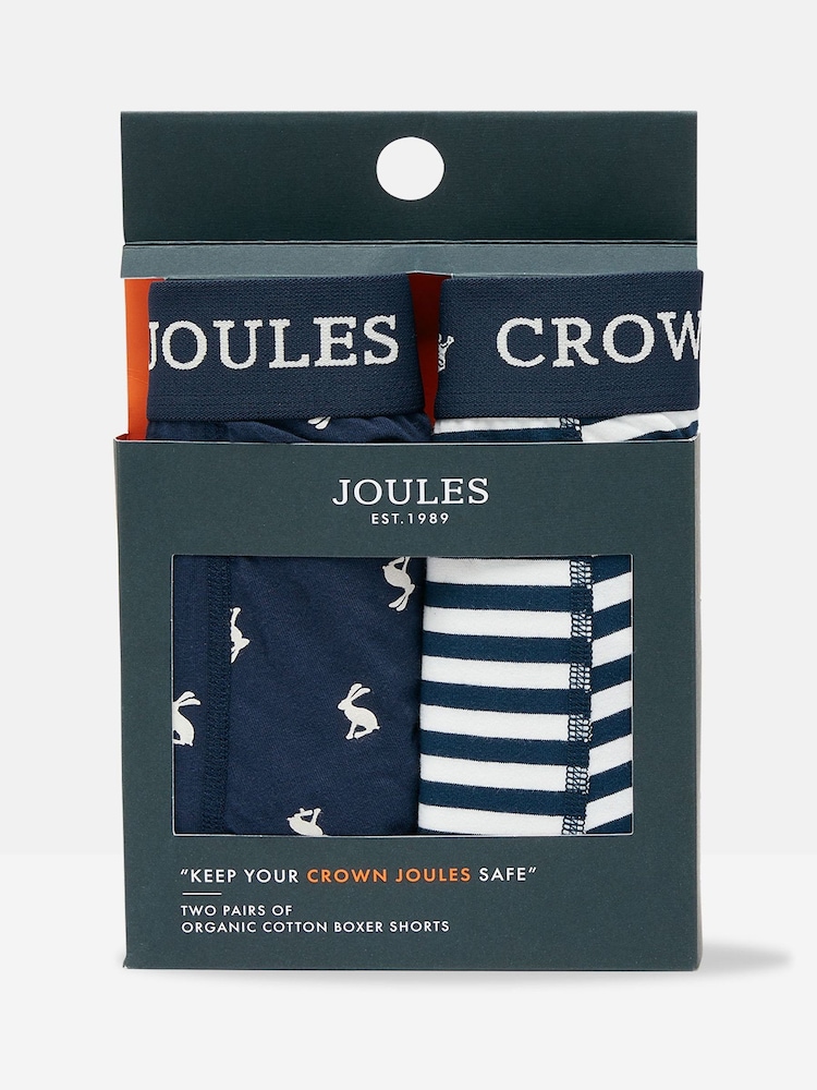 Joules Crown Joules Navy & White Hare Pack of Two Cotton Boxers - Image 1 of 3