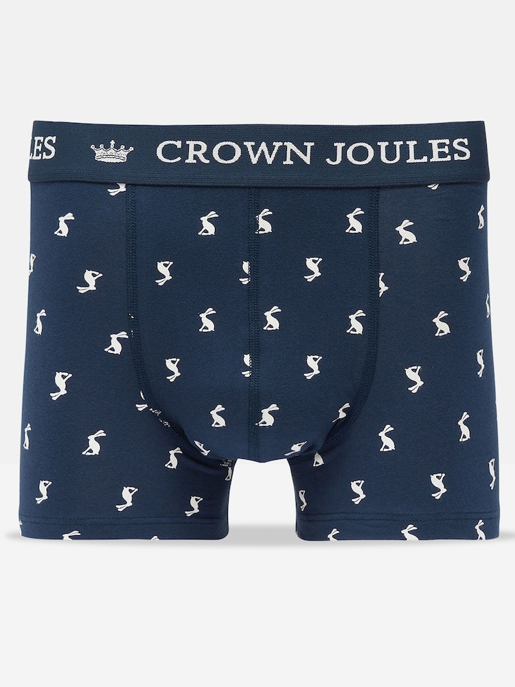 Joules Crown Joules Navy & White Hare Pack of Two Cotton Boxers - Image 2 of 3