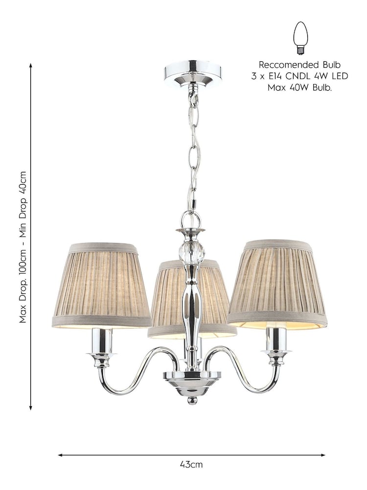 Laura Ashley Chrome Ellis Chandelier 3 Light Light - Image 5 of 5