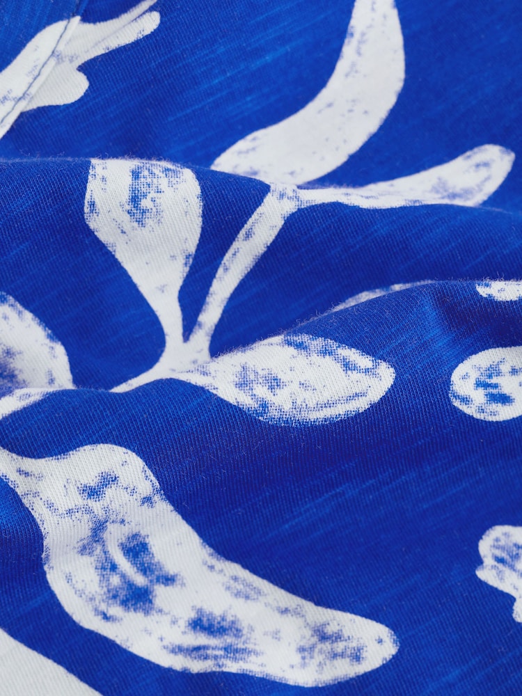 Blue/White Print V-Neck 100% Cotton Bubble Hem Top - Image 6 of 6