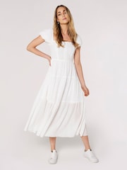 Apricot White Self Check Tiered Midaxi Dress - Image 1 of 4