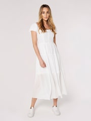 Apricot White Self Check Tiered Midaxi Dress - Image 2 of 4