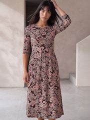 Roman Brown Petite Floral Midi Dress - Image 1 of 4