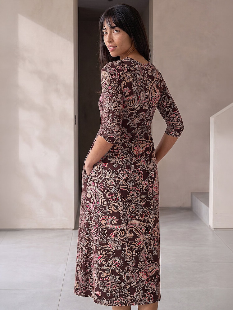 Roman Brown Petite Floral Midi Dress - Image 2 of 4 Roman Brown Petite Floral Midi Dress - Image 2 of 4
