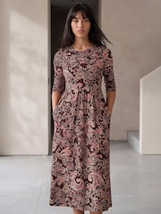 Roman Brown Petite Floral Midi Dress - Image 3 of 4